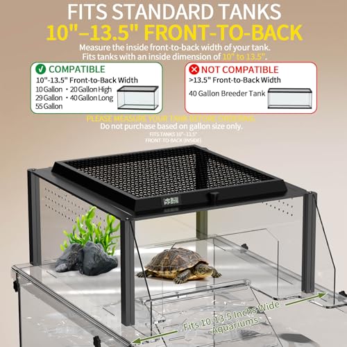 Turtle Basking Platform, Fits 10–13.5" Wide Tanks, Temp Humidity Gauge | Clear Acrylic Turtle Dock, Flip-Open Lid, Non-Slip Ramp & Escape-Proof - size: Fit 10-13.5 Inchs Wide