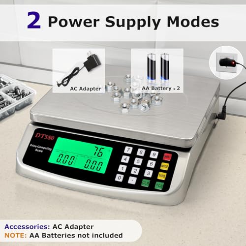 110lb Food Scale, Digital Kitchen Scale with Price Computing Commercial Scale 5 Units, Hold, Tare, PCS, 304 Stainless Steel for Baking, Cooking, Meat, Counting, Adapter Included - color: Silver 50kg (Hold Mode)