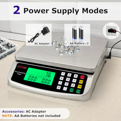 110lb Food Scale, Digital Kitchen Scale with Price Computing Commercial Scale 5 Units, Hold, Tare, PCS, 304 Stainless Steel for Baking, Cooking, Meat, Counting, Adapter Included - color: Silver 50kg (Hold Mode)