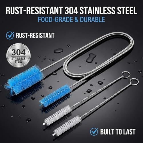 Aquarium Tube Cleaning Brush Kit, 61-Inch Flexible Double-Ended Hose Brush | 3-Piece Lily Pipe Brush Set: 1-Inch and 0.47-Inch Nylon Heads, 2 8-Inch Straw Brushes for Long Filter Tubing and Fish Tanks