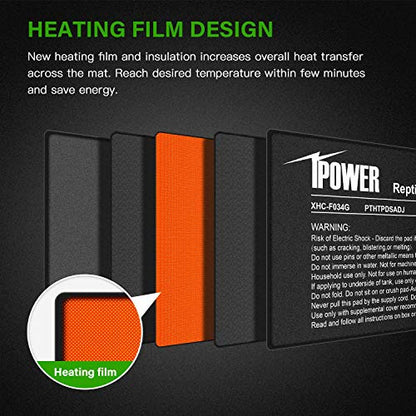iPower 4"x7" Reptile Heat Mat Under Tank Warmer Terrarium Heating Pad with Temperature Adjustable Controller, Thermometer and Hygrometer with Temperature and Humidity Probe for Amphibian and Pet - size: 4 X 7 Inch, style: Adjustable Pad + Thermo & Hygrome