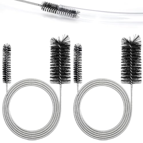 2-Pack 61-in Flex Dual-Ended Nylon Tube Brush for Aquarium Hoses & Pipes | Sturdy steel core with tough bristles. Cleans drains, kitchen pipes, pumps, narrow tubes. Ideal for aquariums.