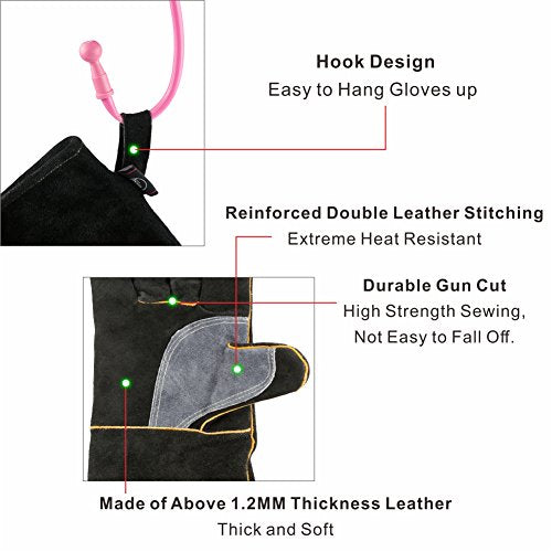 Extreme Heat & Fire Resistant Gloves Leather with Kevlar Stitching,Mitts Perfect for Fireplace, Stove, Oven, Grill, Welding, BBQ, Mig, Pot Holder, Animal Handling