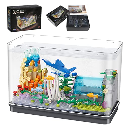 Bibilock Fish Tank Building Blocks Toy Sets,Creative Ideals Aquarium Building Blocks(Can add Water and Charge Light Effects), Best Choice for 6+ Boys, Girls or Adults - style: 517PCS