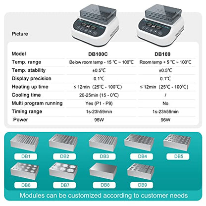 DB100C Dry Bath Incubator, 1.5ml x35 Programmable | Digital thermostatic block heater, heating&cooling, RT-15℃ to 100℃, 9 programs, timer,1.5ml block, for lab incubation - size: 1.5mlx35( Hot&Cold)