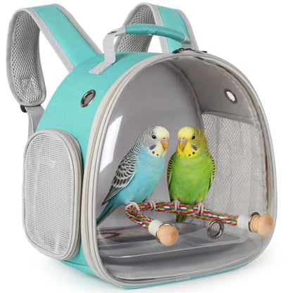 Small Bird Travel Backpack Carrier Cage, Backpack to Transport Backpack Carrier with Metal Tray Stand Perch for Parakeet Cockatiel Budgies Vet Carry Book Bag - color: Green