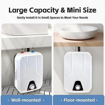 Mini Tank Water Heater Electric, 1500W Portable Water Heater Under Sink for Point of Use, 1.6Gallon Mini Water Heater, 110V Instant Hot Water Heater for Kitchen, Office