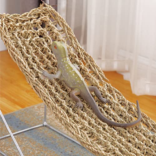Mipcase 2Pcs Reptile Seagrass Hammock Lizard Hammock Hanging Ladder Lounger Climbing Accessories for Gecko Lizard Snake Hermit Crabs Geckos Other Small Animal Habitat Sleep Bed