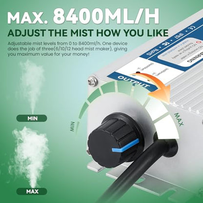 Mxmoonant 12 Head Ultrasonic Mist Maker, 0-8400ml/h Adjustable Mister, 400W | w/Float, for Halloween, Plant Greenhouse Humidify, Pond Decoration, Water Humidifier, Only Water Use, Easy to Install