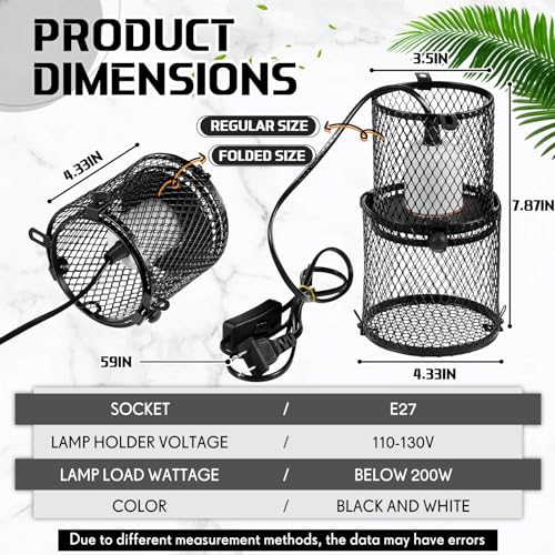 Retractable Reptile Heat Lamp Holder, Ceramic Heat Emitter Lamp-Cage with Adjustable Anti-Scald Mesh Cage Heating Lamp Stand for Pet Amphibian Snake Lizard Frog Chick, Without Bulb(White) - color: White