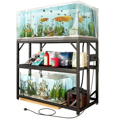 METYERRY 40 Gallon Fish Tank Stand with Power Outlet,Adjustable Shelf | 660 LBS Heavy Duty Metal Frame, Fits Fish Tanks Reptile Tanks and Turtle Tanks, Water Resistant Board, Home Aquarium Setup - color: Black, size: 40 Gallon