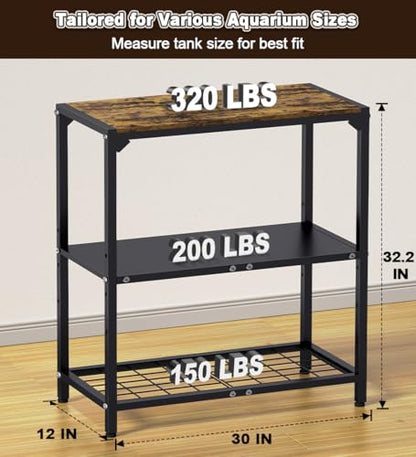 20-30 Gallon Aquarium Stand with 3-Tier Adjustable Storage Shelf | Heavy Duty Fish Tank Stand, Reptile Breeder Turtle Tank Terrarium Rack Table for Home Office, 31" L x 13" W x 32.2" H, Black