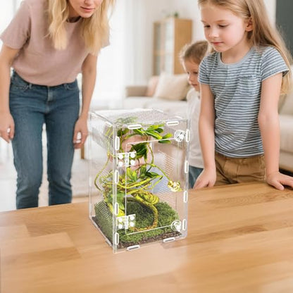Acrylic Jumping Spider Habitat, Reptile Terrarium Easy Assembly, Bug Enclosure, Praying Mantis Habitat, Frog Enclosure, 9.8 * 5.9 * 5.9in - size: M-9.8*5.9*5.9in-Upgrade