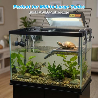 SKARUS Large Hanging Turtle Basking Platform for 55-150 Gallon Tanks | Adjustable Height 7.9"-13.8", Dual Mounted Support Arms, Non-Slip Climbing Ramp, Aquatic Reptiles, Frogs