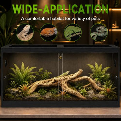 120 Gallon Reptile Tank, Bearded Dragon Tank, 4x2x2 Reptile Enclosure with Clear Tempered Glass Side Panels, Front Sliding Doors and Ventilated Mesh Roof, Black - color: Black
