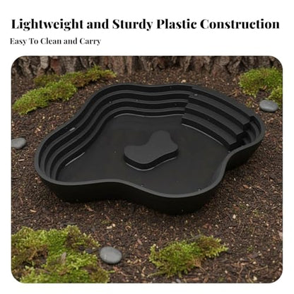 Amphibian Water Dish for Turtles, PP Reptile Bathing Pool with Ramp, 8.7 x 6.3 in Feeding & Soaking Basin for Terrariums - color: Black L