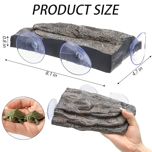 Turtle Basking Platform, Tank Aquarium Tortoise Climbing Platform with 3 Suction Cups, Simulation Rock Resting Terrace, Turtle Tank Accessories for Baby Tortoise, Terrapins, Frogs