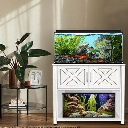 BEURUKU 40 Gallon Tank Stand with Cabinet and Power Outlets, Heavy Duty Metal Aquarium Stand for 40-50 Gallon Breeder Tank, Turtle Tank, Double Terrarium Stand, 660LBS Capacity, White - color: White, size: 40-50 Gallon