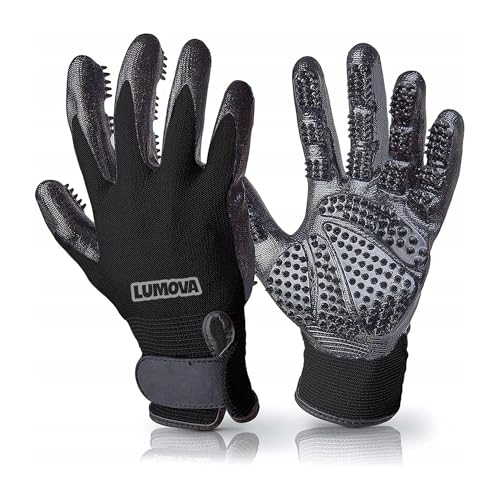 Pet Grooming Glove – Patented Rubber-Massage Shedding Bath & Hair Remover for Dogs, Cats & Livestock – Lightweight, Flexible, Secure Fit (Black) - color: Black