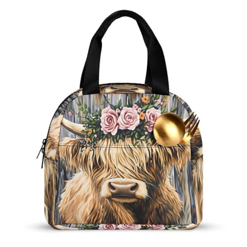 Rustic Highland Cow Lunch Bag for Women Men | Insulated Lunch Box Leakproof Food Meal Containers Reusable Foldable 6L Capacity Lunch Tote Bags for Work Picnic Travel - color: Style 2