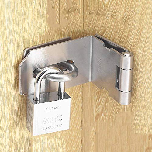 JQK Door Hasp Latch 90 Degree, Stainless Steel Safety Angle Locking Latch for Push/Sliding/Barn Door, 1.5mm Thickness Matte Black, 4 Inch, DH901-PB - size: 4Inch-Black-90degree
