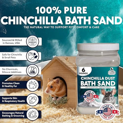 6 LB. Chinchilla Dust Bath Jar - Pure Cleansing Pumice Sand Dust for Cleaning Small Pets Like Gerbils, Mice, Degu - Premium, All Natural Dusting Powder - Chinchilla Accessories by Billy Buckskin - size: 6 Lb.