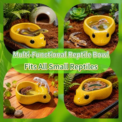 Reptile Water Dish, Ceramic Snake Water Bowl for Snake, Leopard Gecko, Bearded Dragon and Lizard, Reptile Bathing Pool Food Feeding Dish, Terrarium Tank Accessories (Yellow) | For Snake, Leopard Gecko, Bearded Dragon and Lizard, Reptile Bathing Pool, Food