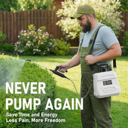 DEGGE Battery Powered Sprayer 2 Gallon, 7.4V Powerful Electric Pump Sprayer | Weed Killer Sprayers with Rechargeable Handle & 5 Mist Nozzles & Retractable Wand & Adjustable Strap for Lawn, Garden, Yard - color: White