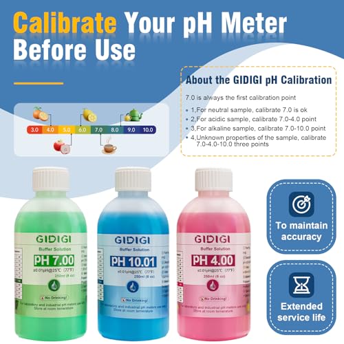 pH Meter Calibration Solution Kit, Includes 4.00, 7.00 and 10.01 | pH Probe Calibration Buffers,Tester Accessories 250 ml *3(8.4 fl oz) - color: Blue Red