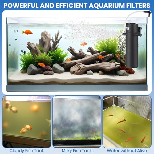 Aquarium Filter for 30-70 Gallon Tank, Fish Tank Filter with Wave-Maker Oxygenation Circulation, Adjustable Air Flow Filter for Freshwater & Saltwater, 4 in 1 Submersible Filter (12W)
