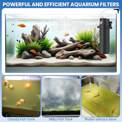 Aquarium Filter for 30-70 Gallon Tank, Fish Tank Filter with Wave-Maker Oxygenation Circulation, Adjustable Air Flow Filter for Freshwater & Saltwater, 4 in 1 Submersible Filter (12W)