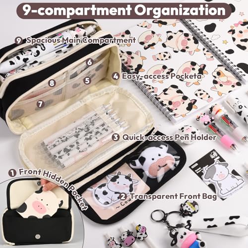 Ulema 36Pcs Cute Cow Stationery Set Birthday Gifts for Boys Girls Back to School and Classroom Rewards Office Supplies with Cow Muticolor Pen, Pencils, Erasers, Sticky Notes etc. - style: Cow