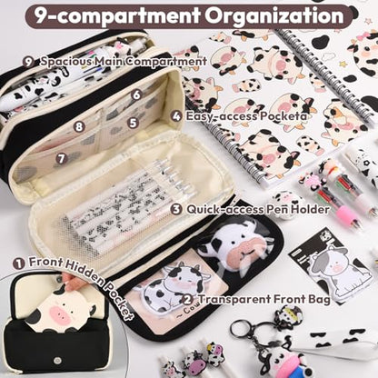 Ulema 36Pcs Cute Cow Stationery Set Birthday Gifts for Boys Girls Back to School and Classroom Rewards Office Supplies with Cow Muticolor Pen, Pencils, Erasers, Sticky Notes etc. - style: Cow