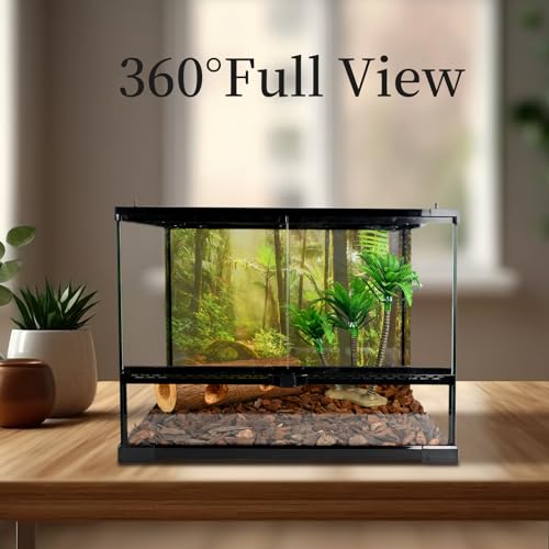 Reptile Glass Tank 18"*14"*14" Terrarium Habitat with Double Front Opening Door and Top Screen Ventilation for Bearded Dragon,Lizard,Leopard Gecko,Snake,Hermit Crab,Turtle - size: 18x14x14inch