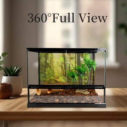 Reptile Glass Tank 18"*14"*14" Terrarium Habitat with Double Front Opening Door and Top Screen Ventilation for Bearded Dragon,Lizard,Leopard Gecko,Snake,Hermit Crab,Turtle - size: 18x14x14inch