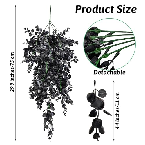Hamiledyi 4 PCS Reptile Plants, Hanging Terrarium Plants, Artificial Leaves Habitat Decorations with Suction Cup, Fake Amphibian Plants for Bearded Dragon Lizard Hermit Crab Geckos Chameleon(Black) - size: 4 PCS