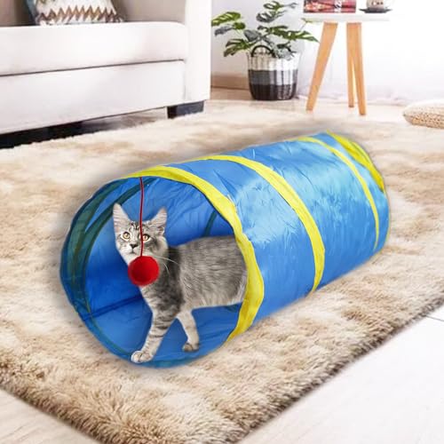 Cat Tunnel Tube Toys，Tunnels for Indoor Cats, 2 Way Collapsible Interactive Toy with Balls for Rabbits, Kittens, Ferrets, Puppy | Interactive Pet Crinkle Pop Up Tunnel with Balls Peek Hole Hideaway for Rabbits, Kittens, Ferrets, Puppy Playing & Exploring