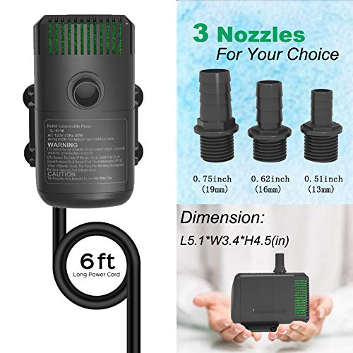 Submersible Water Pump 880GPH Pond Pump for Fountains | 10ft Lift, 9.8ft Power Cord, Ultra Quiet, Over Heating Protection for Pond, Fountain, Hydroponic, waterfall, Aquarium - size: 880GPH fixed flow