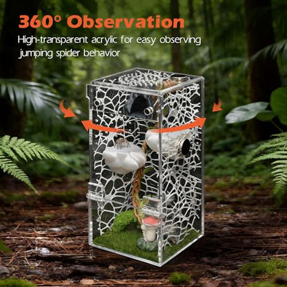 AZV Jumping Spider Enclosure Clouds Kit,Escape Proof Praying Mantis Habitat | Small Magnetic Front Door Tarantula Cribs Ventilation Spider Cage,Transparent Acrylic Reptile Tank,Bug Terrarium,Snail House - color: White, size: Small