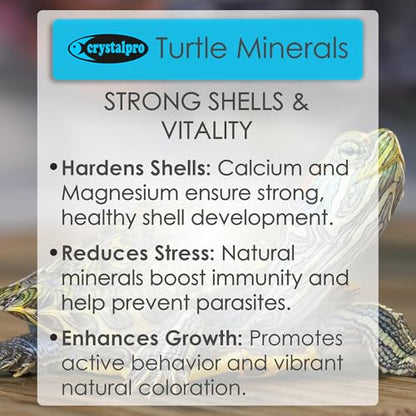 Crystalpro Turtle Minerals 4.22 Oz - Helps Grow a Better Shell and Improves General Health - Mineral Additive for Turtles- Aquarium Salt for Freshwater Tanks - Calcium for Turtle