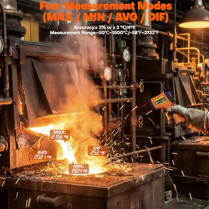 Infrared Thermometer Temperature Gun 2732°F 50:1 Dual Laser | IR Temp Gun for Industrial Furnace Kiln Foundry Steel Welding HVAC Engine Diagnostic Maintenance Tool - color: -58°F to 2732°F ，Dual-Laser