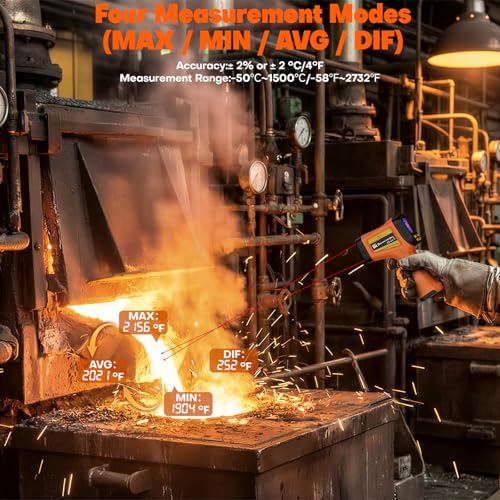Infrared Thermometer Temperature Gun 2732°F 50:1 Dual Laser | IR Temp Gun for Industrial Furnace Kiln Foundry Steel Welding HVAC Engine Diagnostic Maintenance Tool - color: -58°F to 2732°F ，Dual-Laser