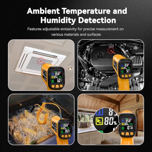 Infrared Thermometer Gun -58°F to 1796°F, 50:1 Temperature | Gun with K-Type Probe -4°F to 932°F for Cooking, Pizza Oven, Griddle, BBQ, HVAC, Automotive, Home & Industrial Use