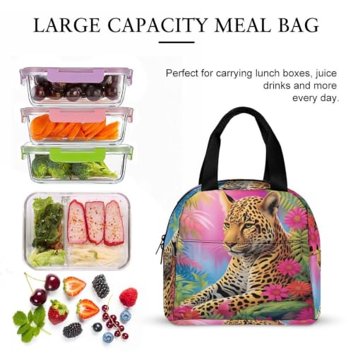 Vibrant Tropical Jungle Leopard Lunch Bag for Women Men | Insulated Lunch Box Leakproof Food Meal Containers Reusable Foldable 6L Capacity Lunch Tote Bags for Work Picnic Travel - color: style