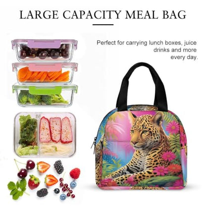 Vibrant Tropical Jungle Leopard Lunch Bag for Women Men | Insulated Lunch Box Leakproof Food Meal Containers Reusable Foldable 6L Capacity Lunch Tote Bags for Work Picnic Travel - color: style