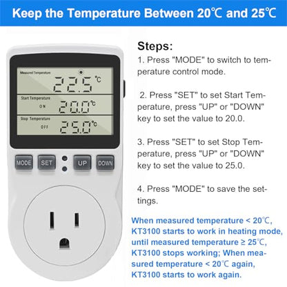 KETOTEK Digital Thermostat Outlet Plug Temperature Controller Outlet Socket 120V Heating Cooling Control 110V 15A Celsius Fahrenheit Display White - style: Non-backlit Style