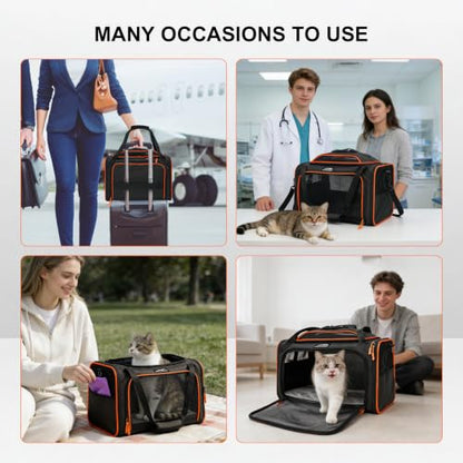 Expandable cat Carrier Soft Sided Airline Approved Pet Carrier Up to 12lbs | Top & Side Expandable, 360° Breathable Mesh, Anti-Collapse Frame, Built-in Safety Leash, Reversible Cushion for Cat Small Dog - color: Black