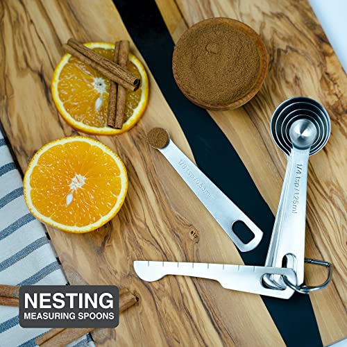 BALCI Stainless Steel Measuring Spoons - Set of 6 + Leveler | Heavy duty 18/8 stainless steel measuring spoon set with US & metric measurements for dry and liquid ingredients. - size: 6 Spoons and Leveler