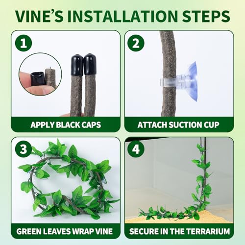 9 PCS Bearded Dragon Tank Accessories with Plastic Reptile Plants | Flexible Vine Jungle Climb with Leaves, Polyester Bearded Dragon Hammock, Background Decor for Gecko Chameleon Snake Lizard