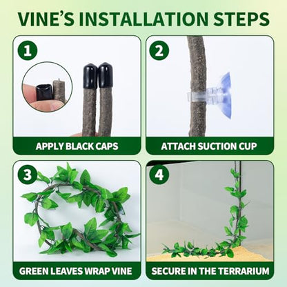 9 PCS Bearded Dragon Tank Accessories with Plastic Reptile Plants | Flexible Vine Jungle Climb with Leaves, Polyester Bearded Dragon Hammock, Background Decor for Gecko Chameleon Snake Lizard